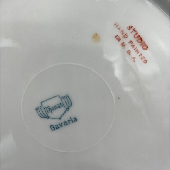 Antique Luncheon Plates Hand Painted Pink Cabbage Rose Purple Plate Wall Bavaria - Picture 6 of 10